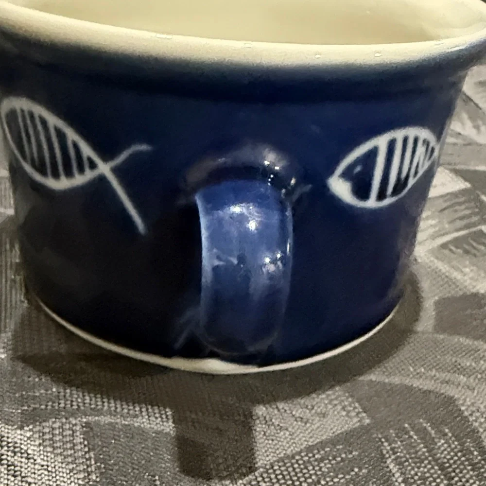 Pottery Barn signed mug fish